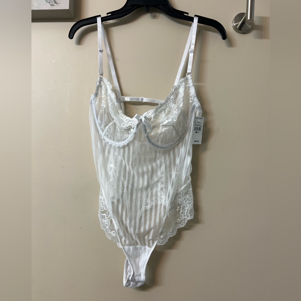 Ashley Stewart Elegant White Lace Bodysuit